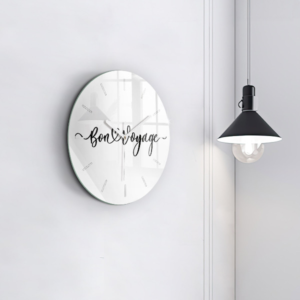 Round glass wall clock The inscription Bon voyage