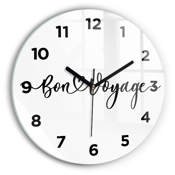 Round glass wall clock The inscription Bon voyage