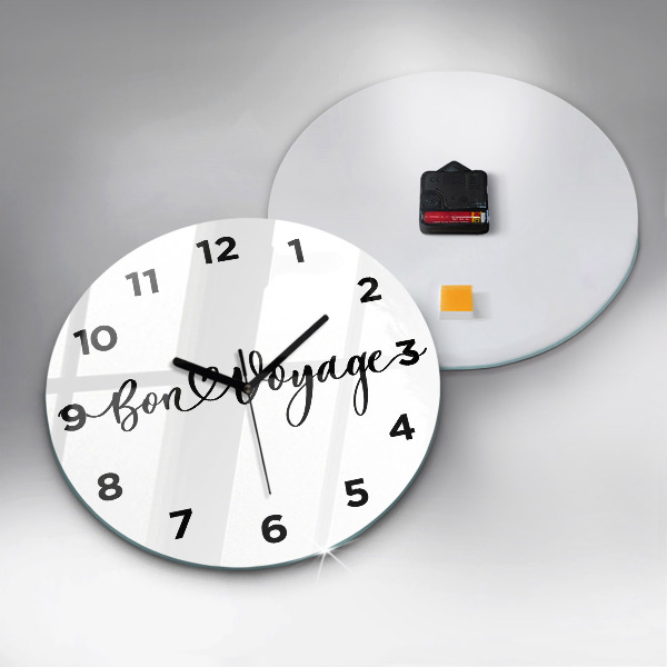 Round glass wall clock The inscription Bon voyage