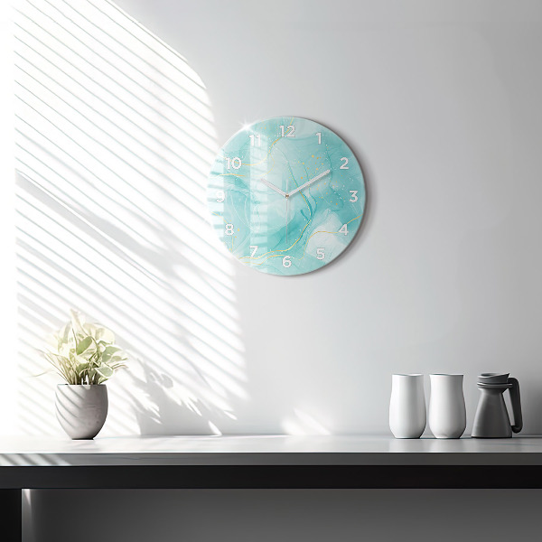 Round glass wall clock Abstract marble