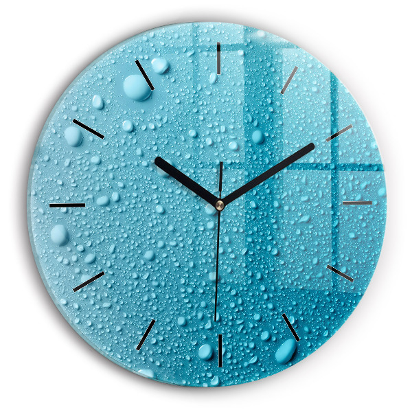 Round glass wall clock Water drops on glass