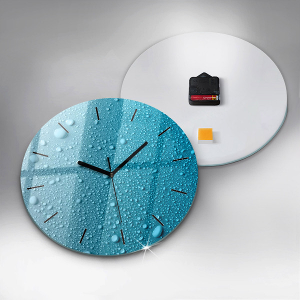 Round glass wall clock Water drops on glass