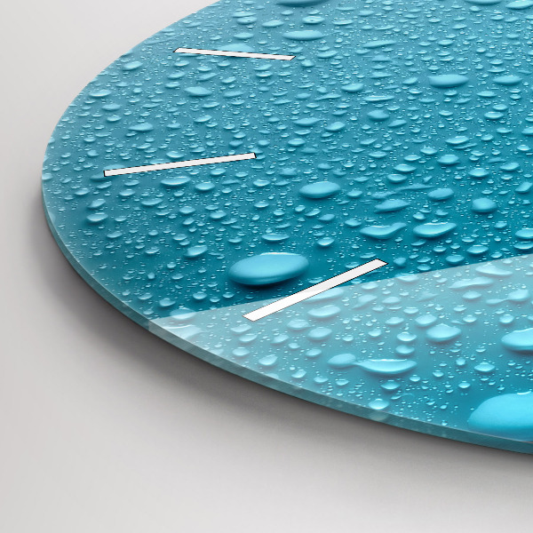 Round glass wall clock Water drops on glass