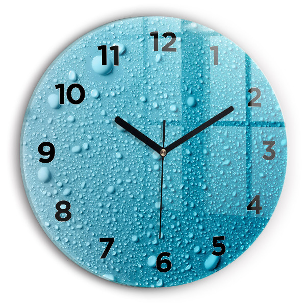 Round glass wall clock Water drops on glass