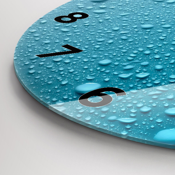 Round glass wall clock Water drops on glass