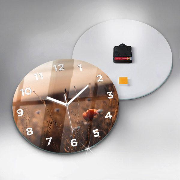 Round glass wall clock Field sunrise