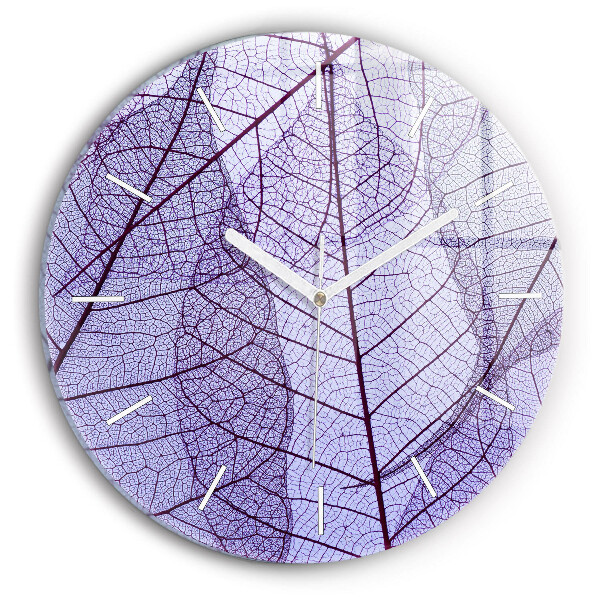 Round glass wall clock Leaves – nature