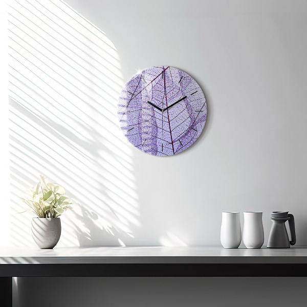 Round glass wall clock Leaves – nature