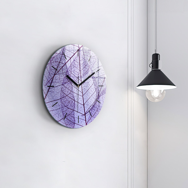 Round glass wall clock Leaves – nature