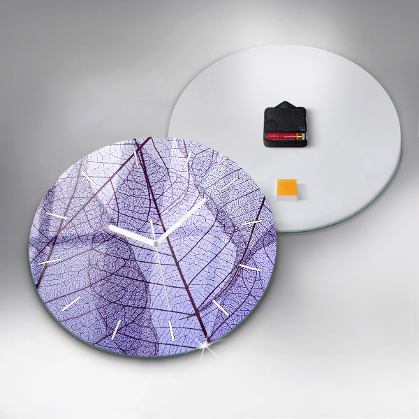 Round glass wall clock Leaves – nature