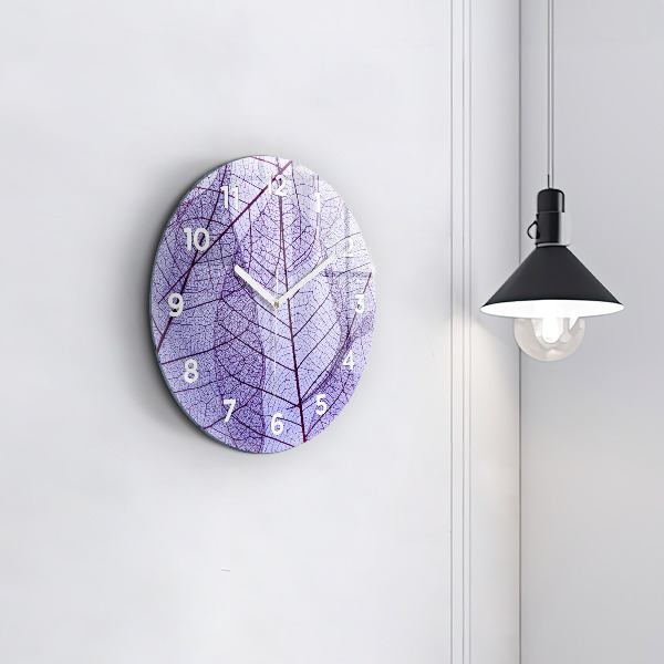 Round glass wall clock Leaves – nature