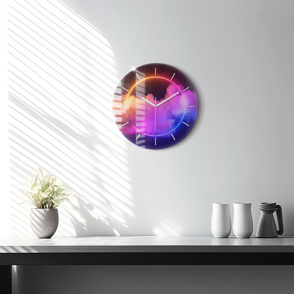 Round glass wall clock 3D smoke abstract