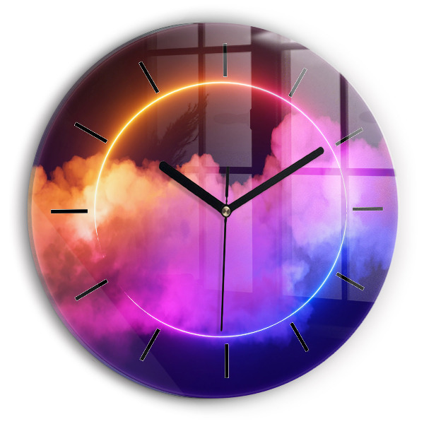 Round glass wall clock 3D smoke abstract