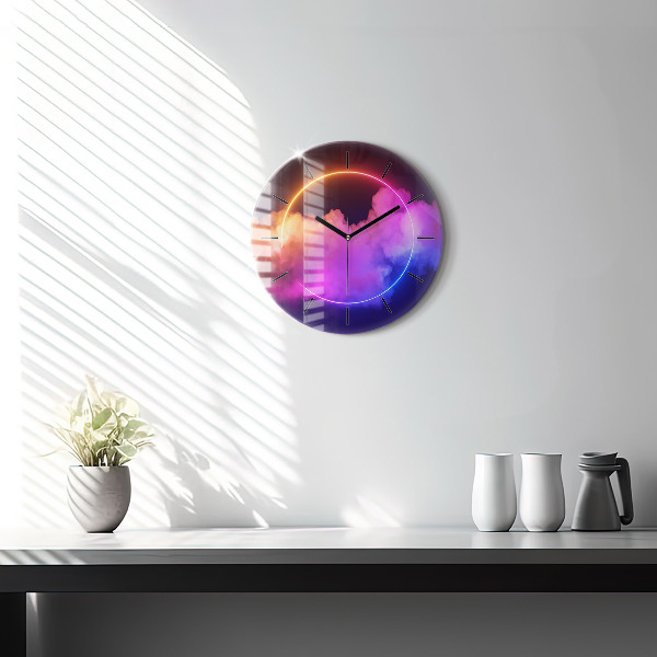 Round glass wall clock 3D smoke abstract