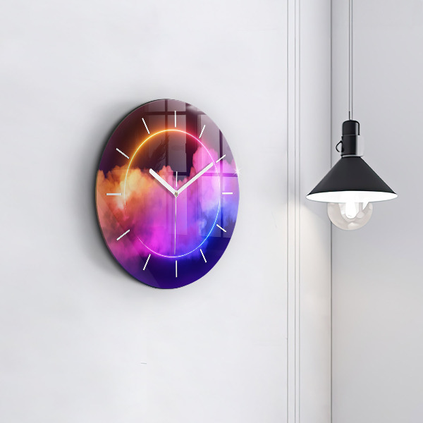 Round glass wall clock 3D smoke abstract