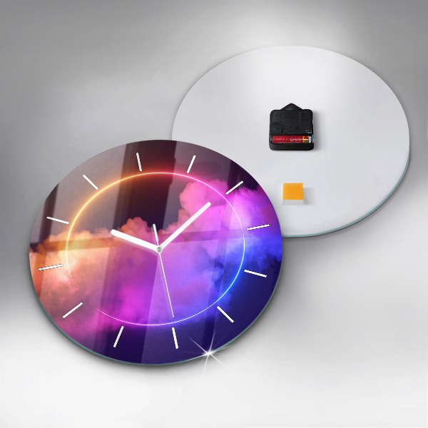 Round glass wall clock 3D smoke abstract