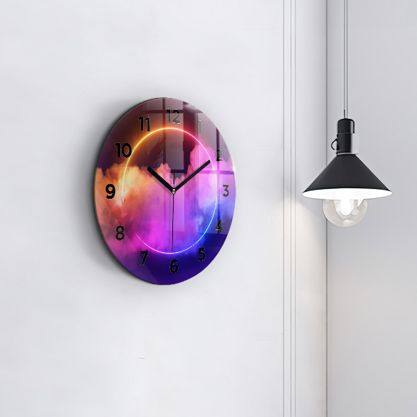 Round glass wall clock 3D smoke abstract