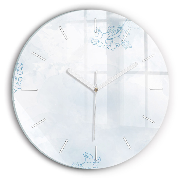Round glass wall clock Sketch of plants