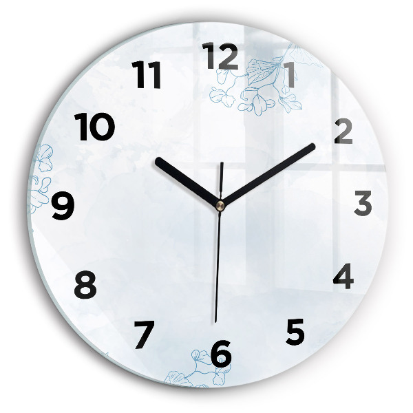 Round glass wall clock Sketch of plants