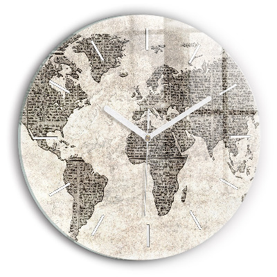Round glass wall clock World map newspaper