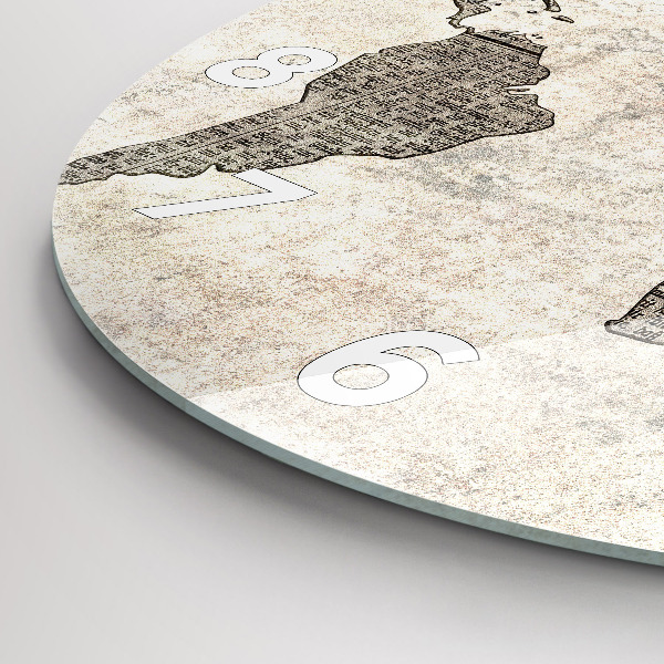 Round glass wall clock World map newspaper