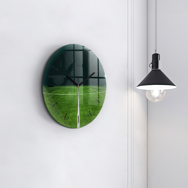 Round glass wall clock Football pitch