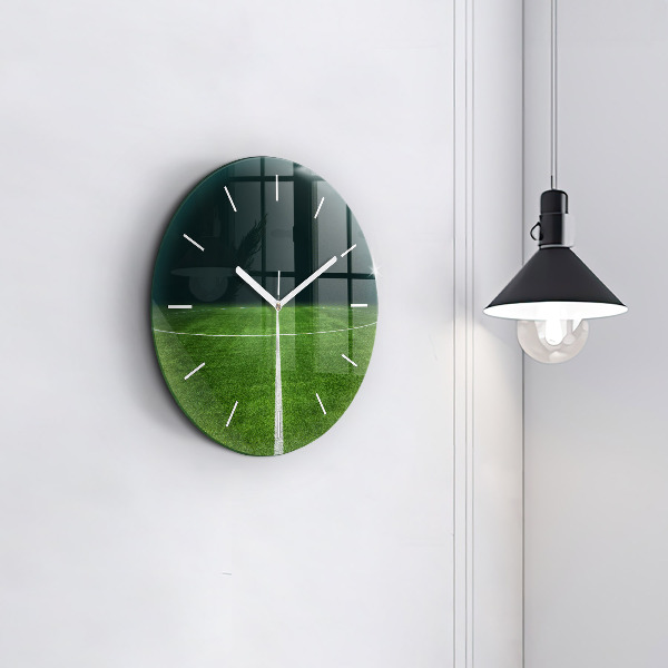 Round glass wall clock Football pitch