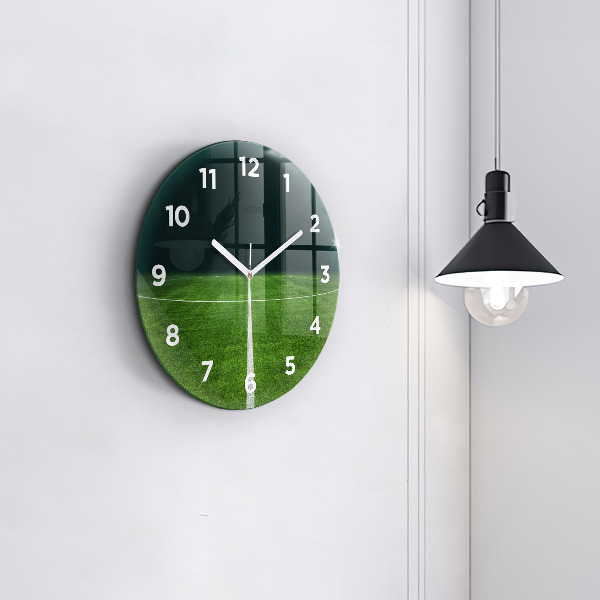 Round glass wall clock Football pitch
