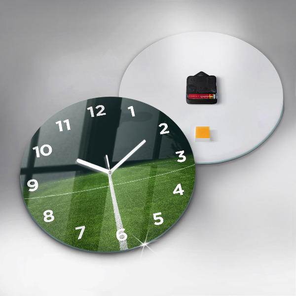 Round glass wall clock Football pitch