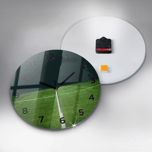 Round glass wall clock Football pitch