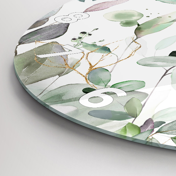 Round glass wall clock Plants leaves