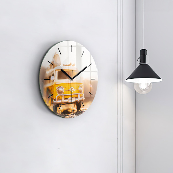 Round glass wall clock Car on vacation
