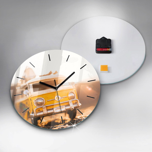 Round glass wall clock Car on vacation