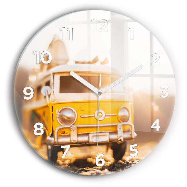 Round glass wall clock Car on vacation