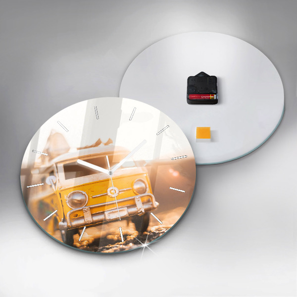 Round glass wall clock Car on vacation