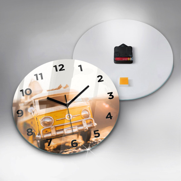 Round glass wall clock Car on vacation