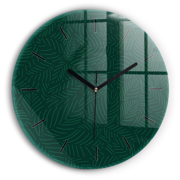 Round glass wall clock Leaf pattern
