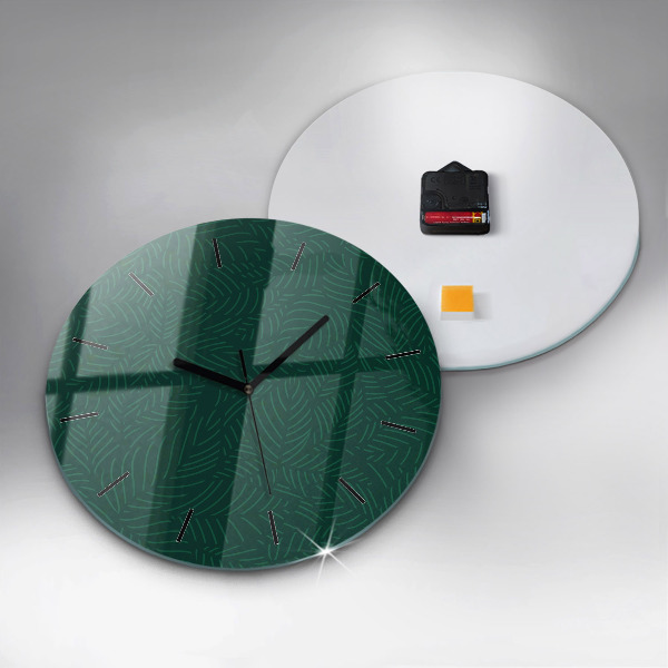Round glass wall clock Leaf pattern