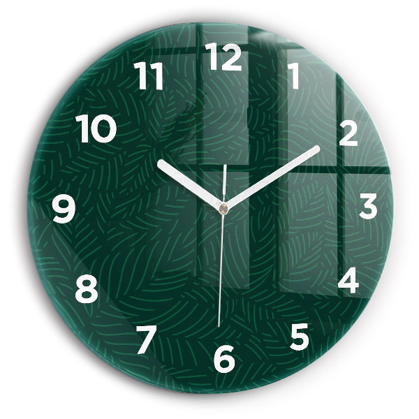 Round glass wall clock Leaf pattern