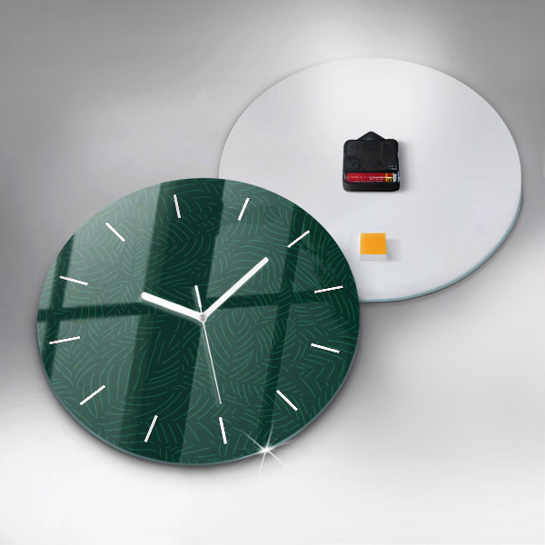 Round glass wall clock Leaf pattern