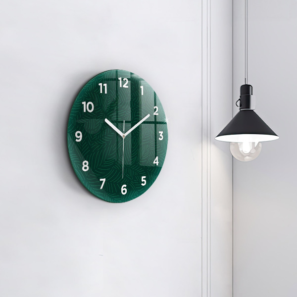 Round glass wall clock Leaf pattern