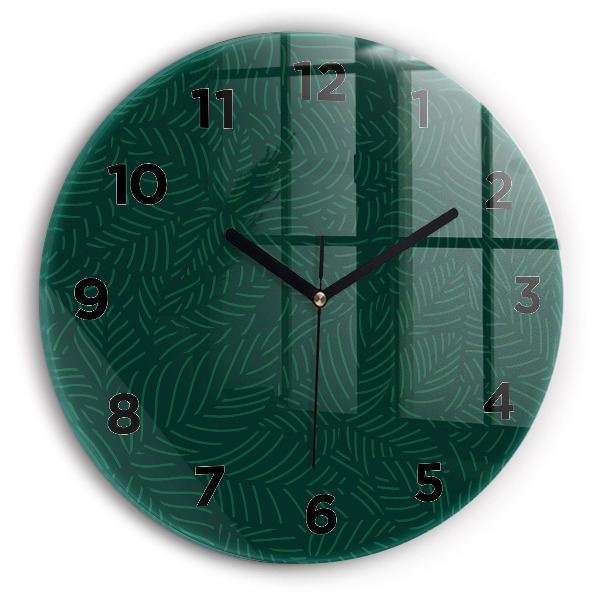 Round glass wall clock Leaf pattern