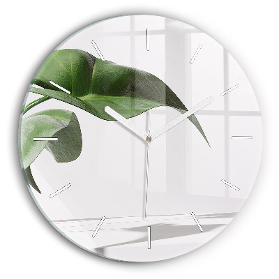 Round glass wall clock Abstract leaves