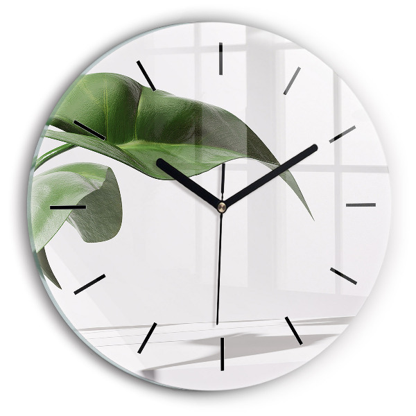 Round glass wall clock Abstract leaves