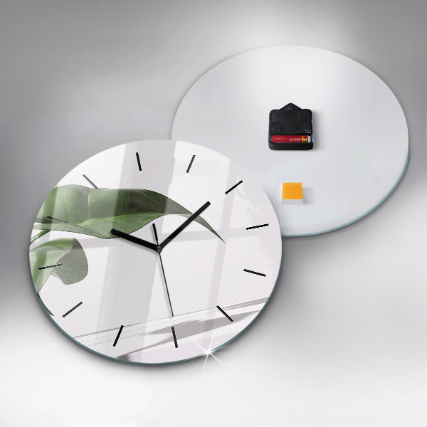Round glass wall clock Abstract leaves
