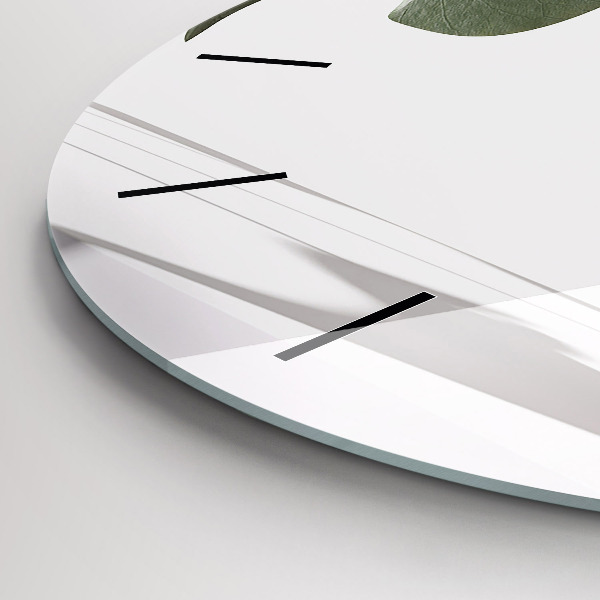 Round glass wall clock Abstract leaves