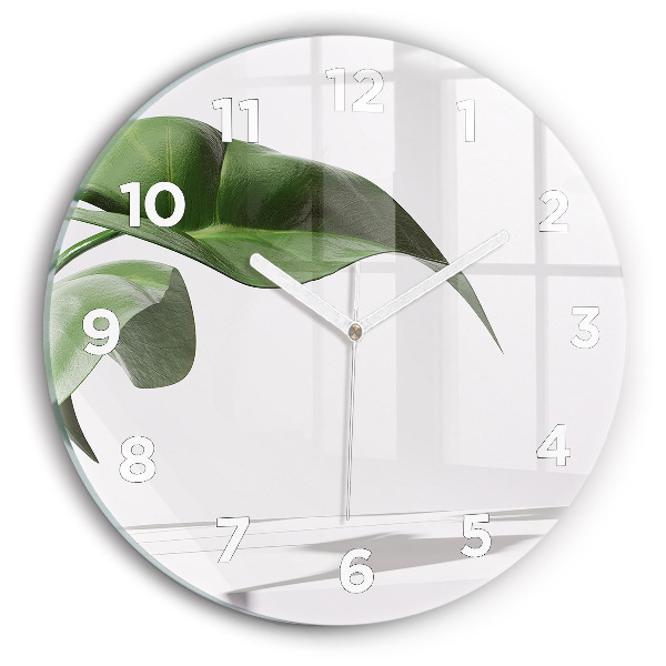 Round glass wall clock Abstract leaves