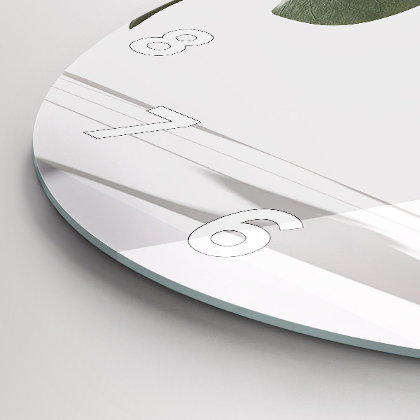 Round glass wall clock Abstract leaves