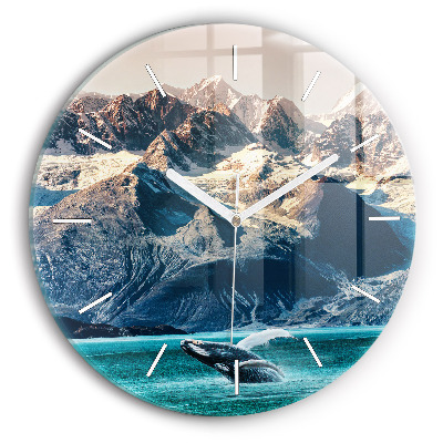 Round glass wall clock Whale water