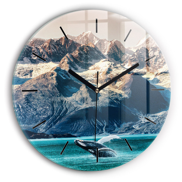 Round glass wall clock Whale water